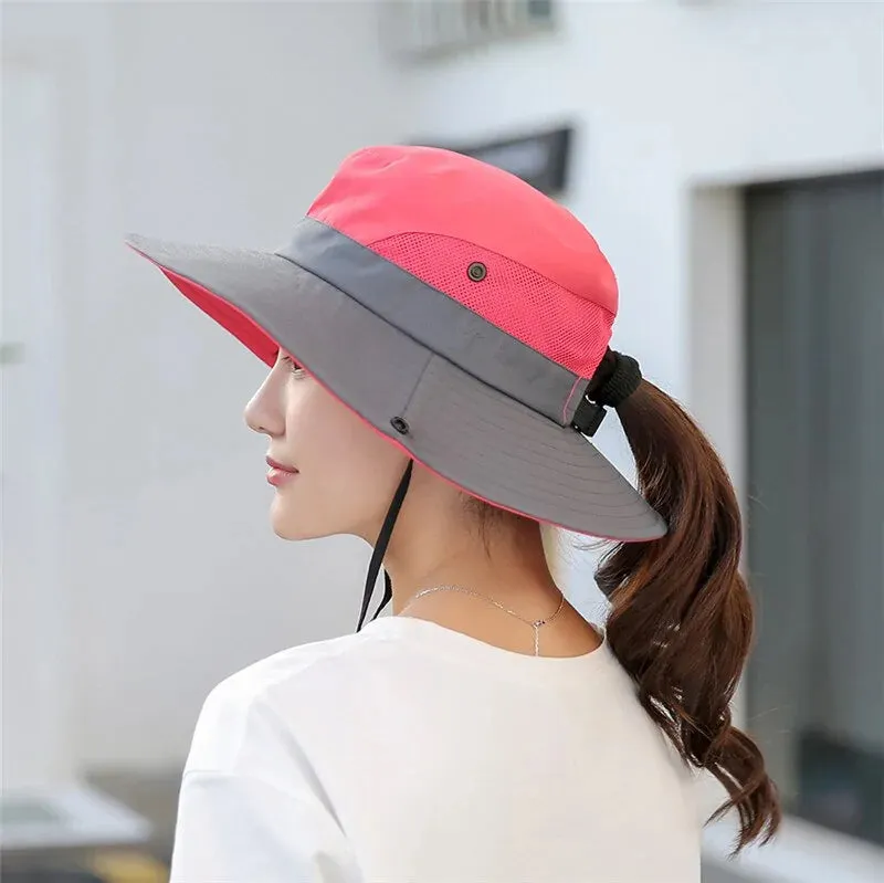 2024 UV UPF Wide Brim Ponytail Sun Hat: Perfect for Outdoor Adventures!