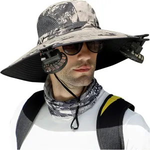 2025 Outdoor Wide Brim Sun Hat with 2 Solar Fan -Sun Bucket Hat for Men Women, UPF 50  Bucket Fishing Beach Hat Fan Built in