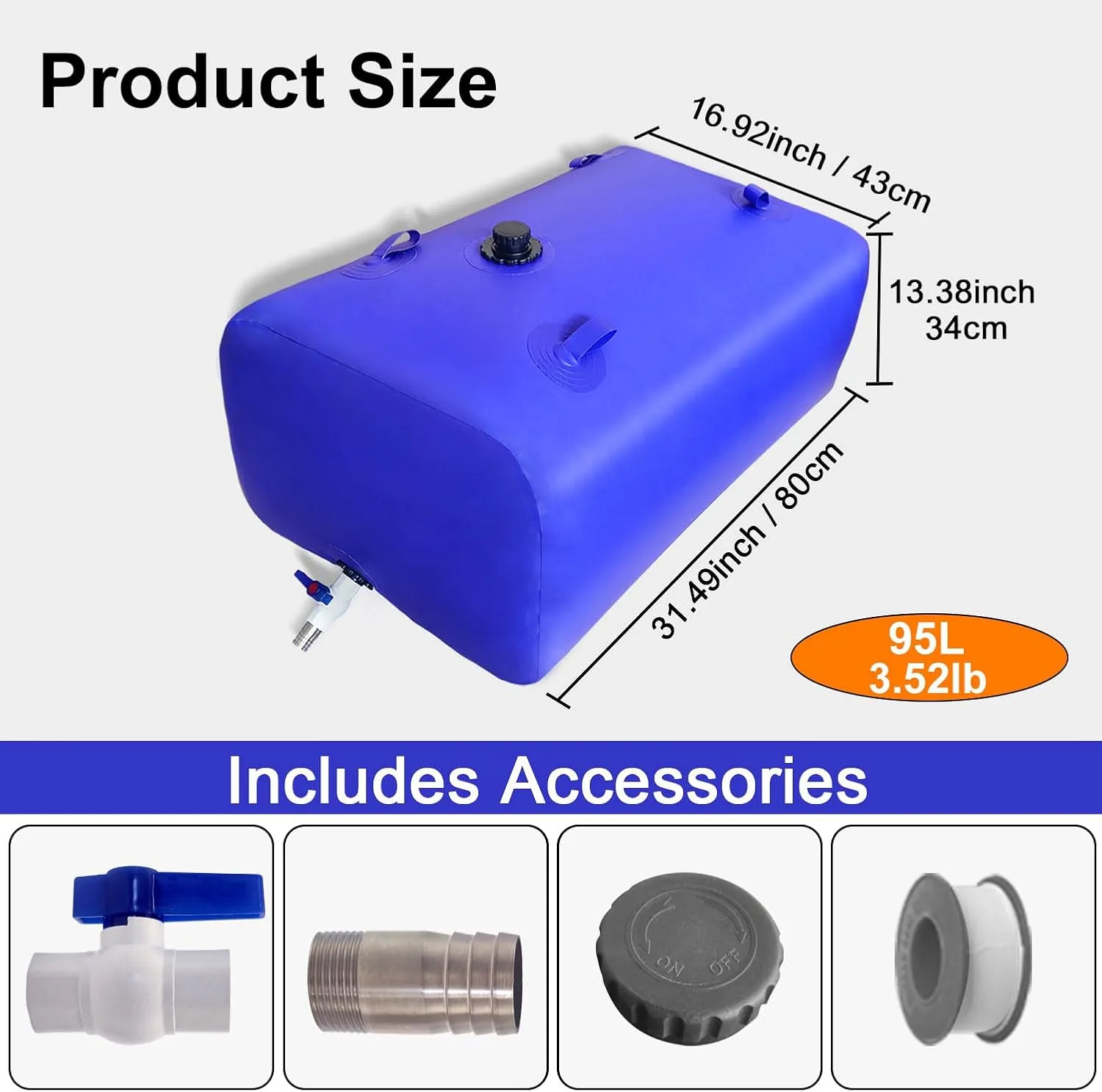 25 Gallon Water Tank,Portable Foldable Capacity Water Storage Bladder Containers,Suitable for Outdoor or Emergency Water