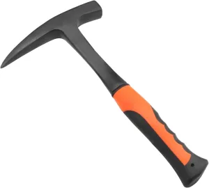 28 oz Rock Pick Hammer - 12 Inch All Steel With Pointed Tip and Shock Reduction Grip for Mining