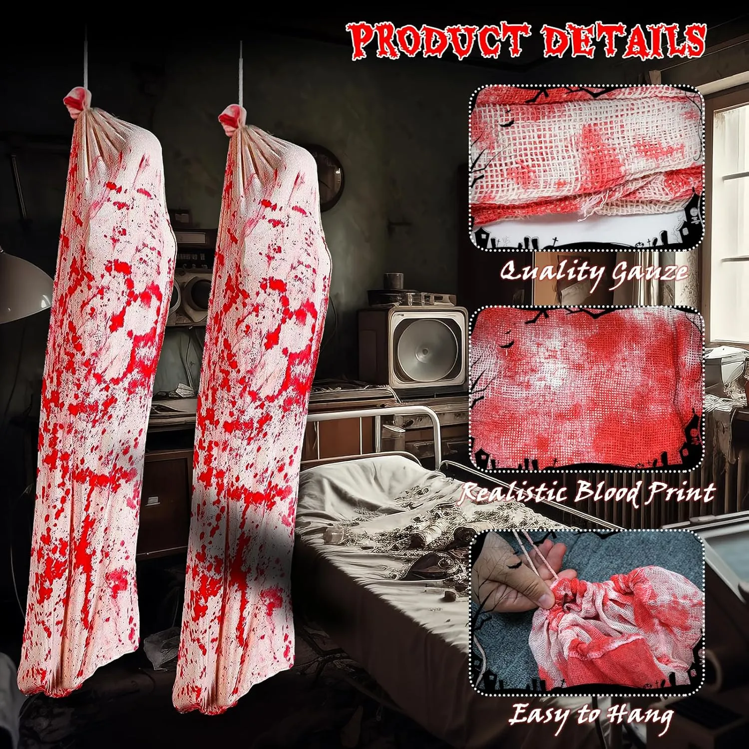 2PCS 5ft Halloween Decorations Scary Dead Victim Props, Hanging Corpse in Bag Body Bag Creepy Haunted House Decor Set, Halloween Outdoor Indoor Party Decorations (Assembly Needed)