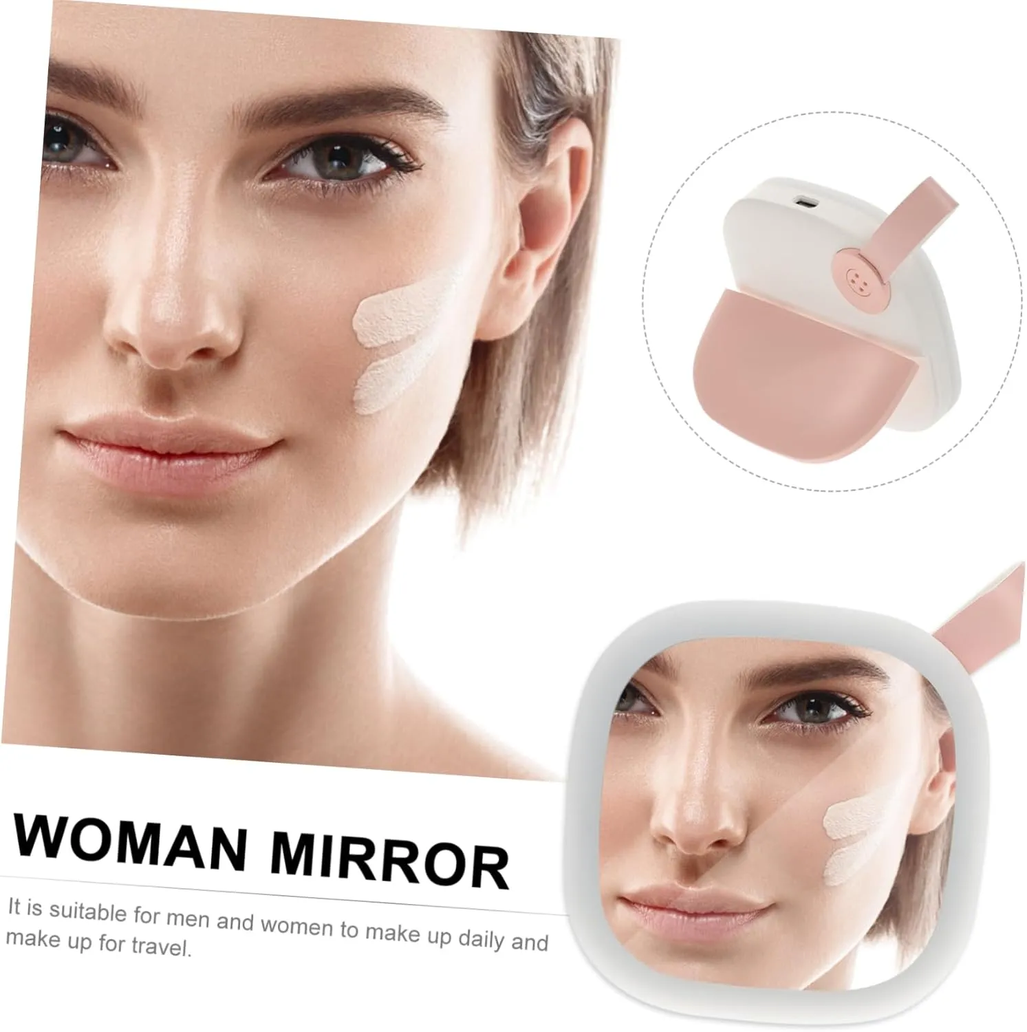 2pcs Led Makeup Mirror Compact Portable Night Light Cosmetics Accessory for Travel