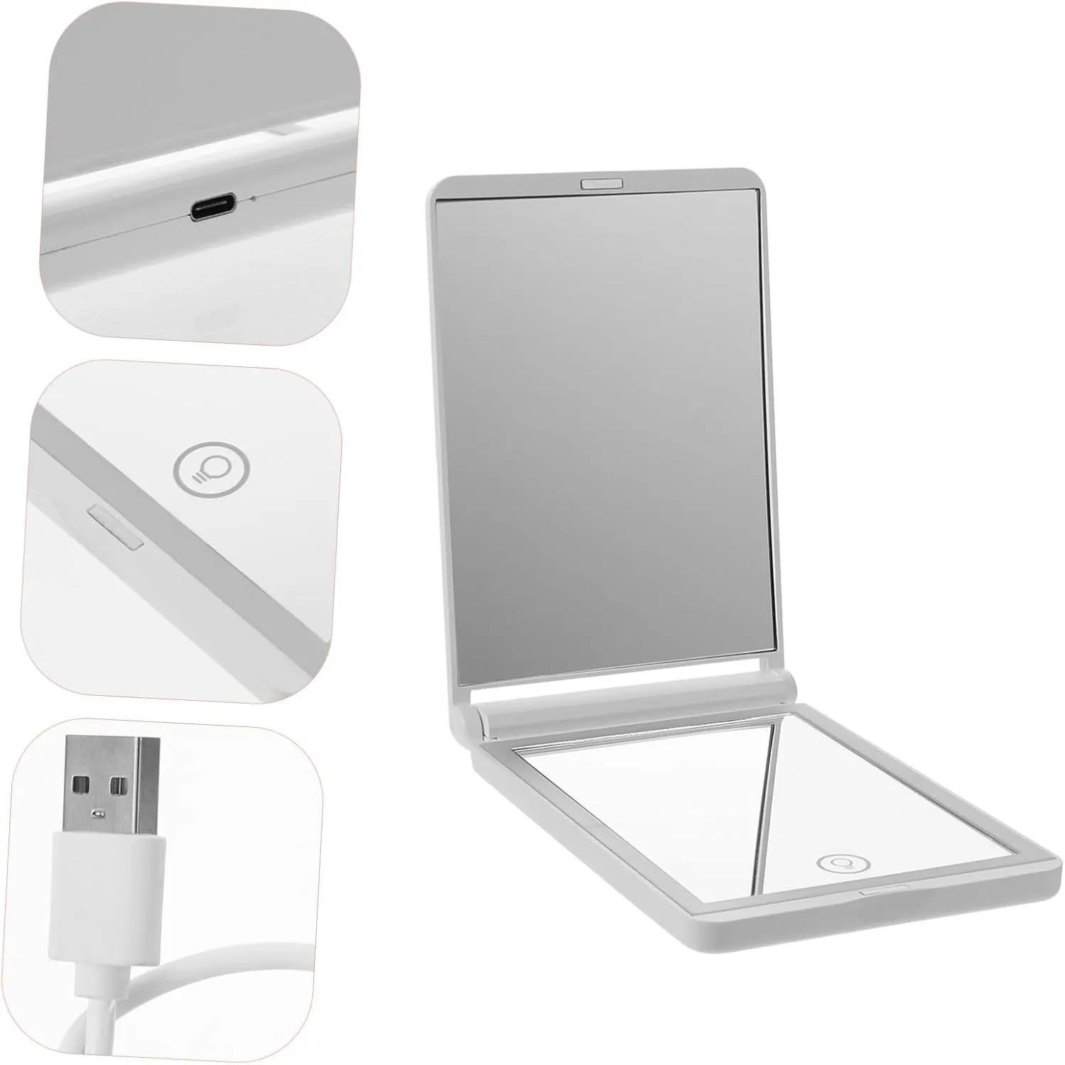 2pcs Portable Makeup Mirror with Lights Led Magnifying Mirror Compact Rechargeable Perfect for Travel