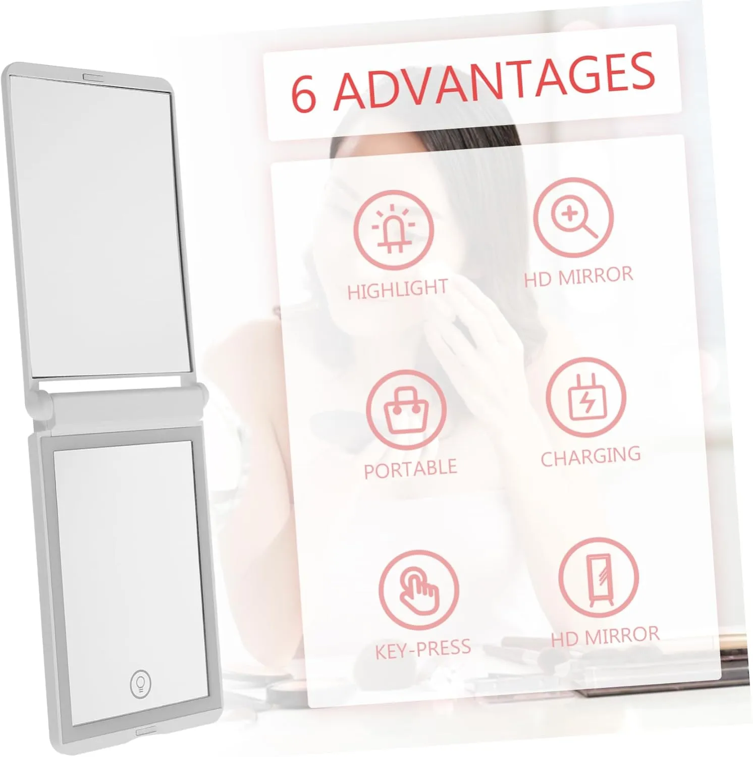 2pcs Portable Makeup Mirror with Lights Led Magnifying Mirror Compact Rechargeable Perfect for Travel