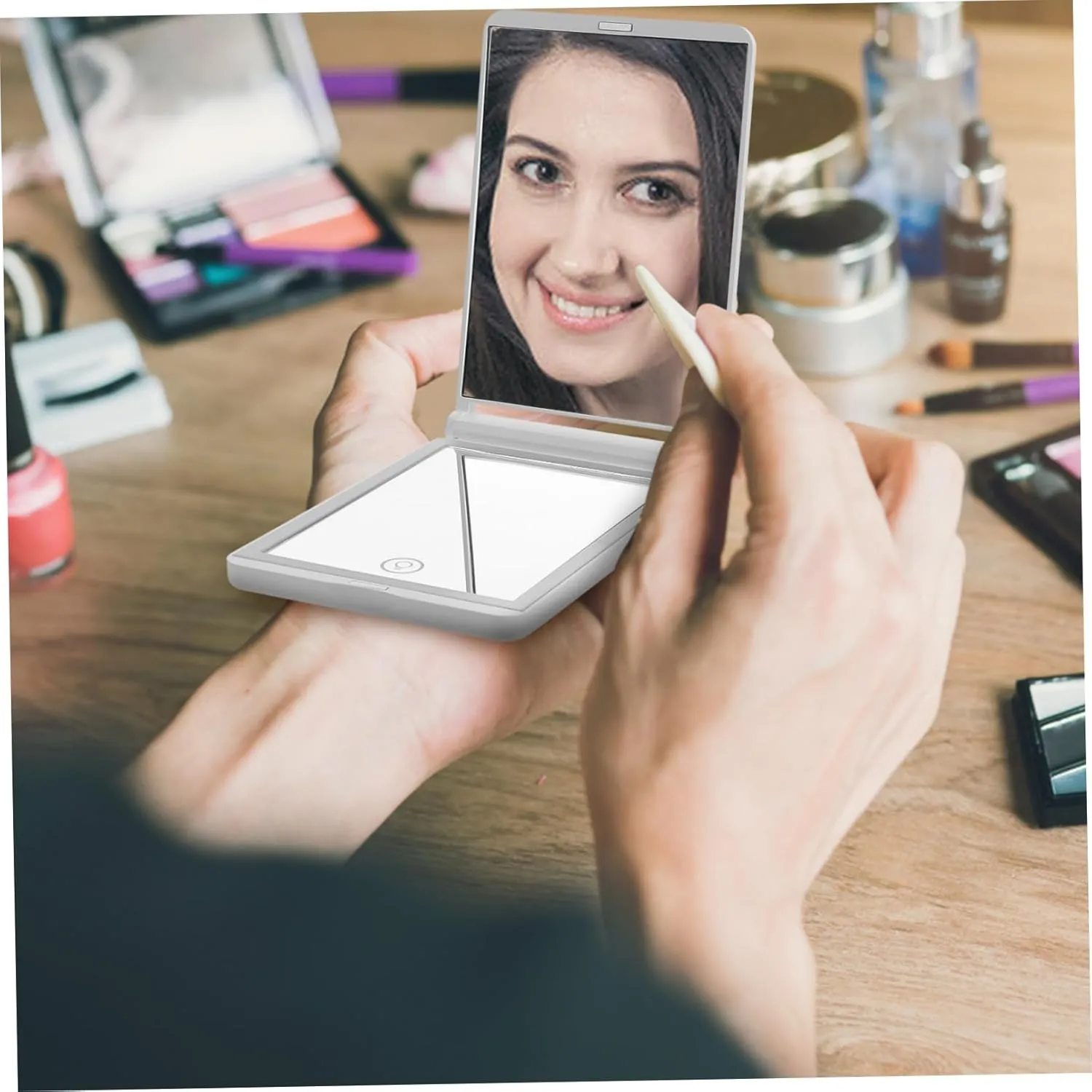 2pcs Portable Makeup Mirror with Lights Led Magnifying Mirror Compact Rechargeable Perfect for Travel