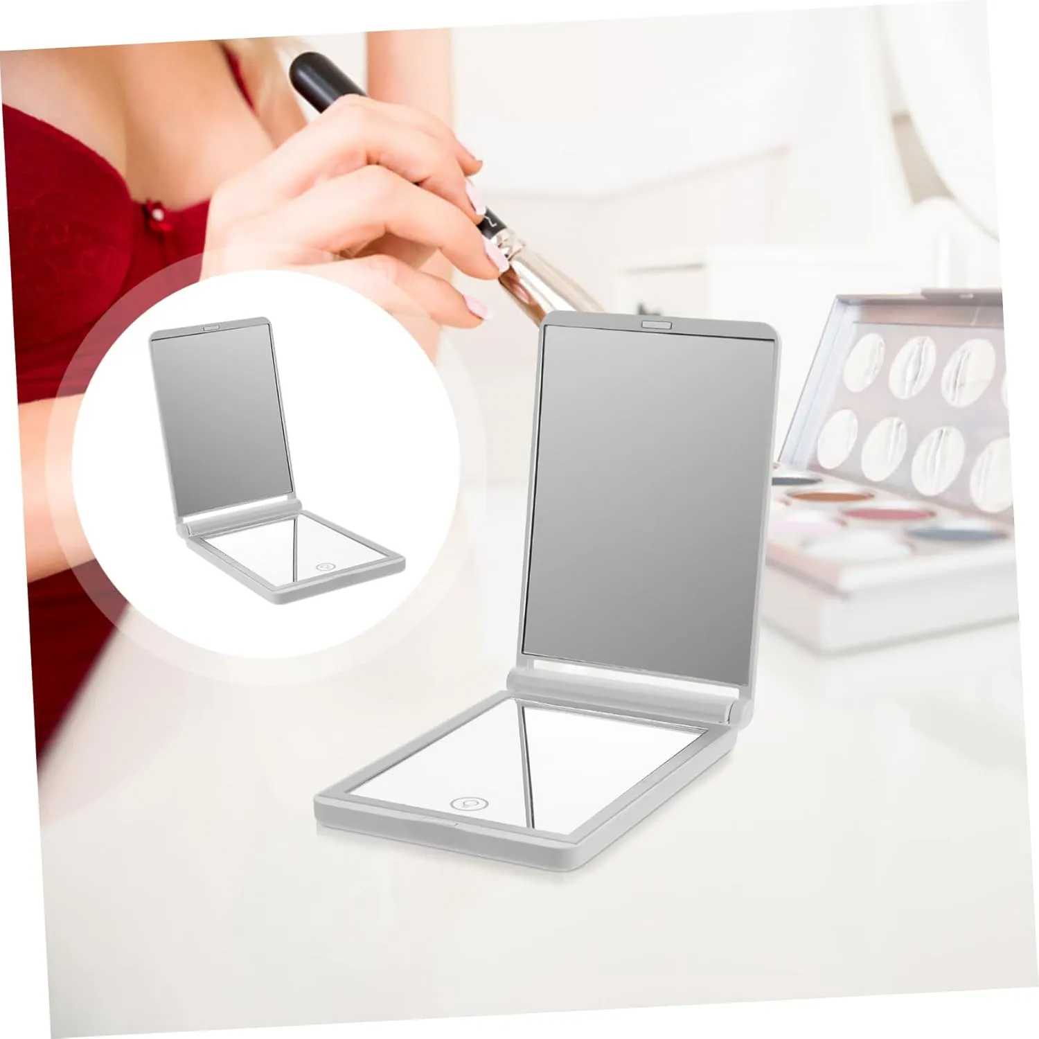 2pcs Portable Makeup Mirror with Lights Led Magnifying Mirror Compact Rechargeable Perfect for Travel
