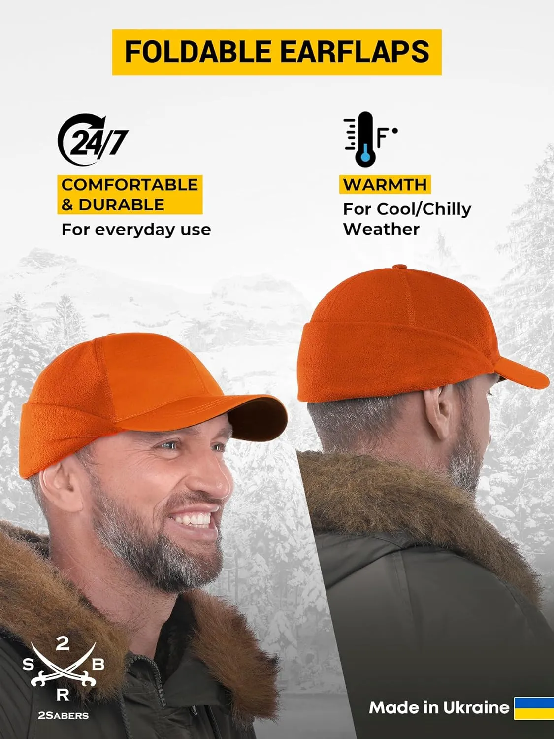 2SBR 2SABERS Mens Winter Hat with Earflaps and Visor - Warm Trucker Baseball Cap Hat