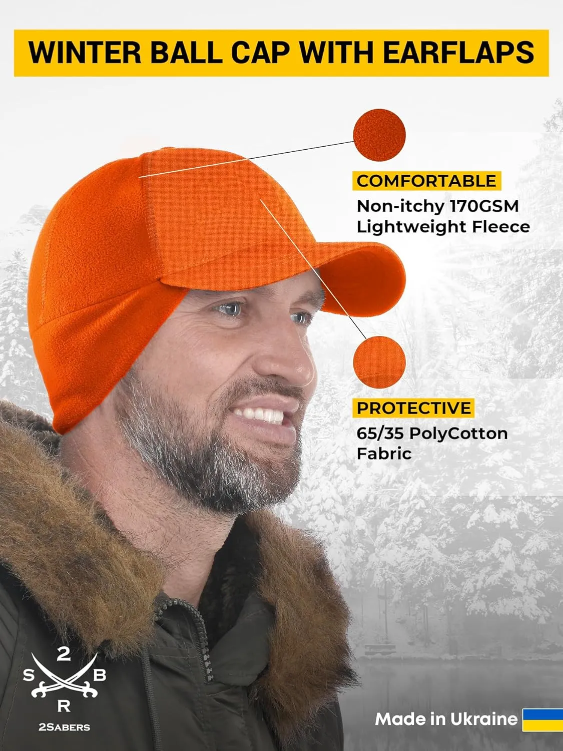 2SBR 2SABERS Mens Winter Hat with Earflaps and Visor - Warm Trucker Baseball Cap Hat