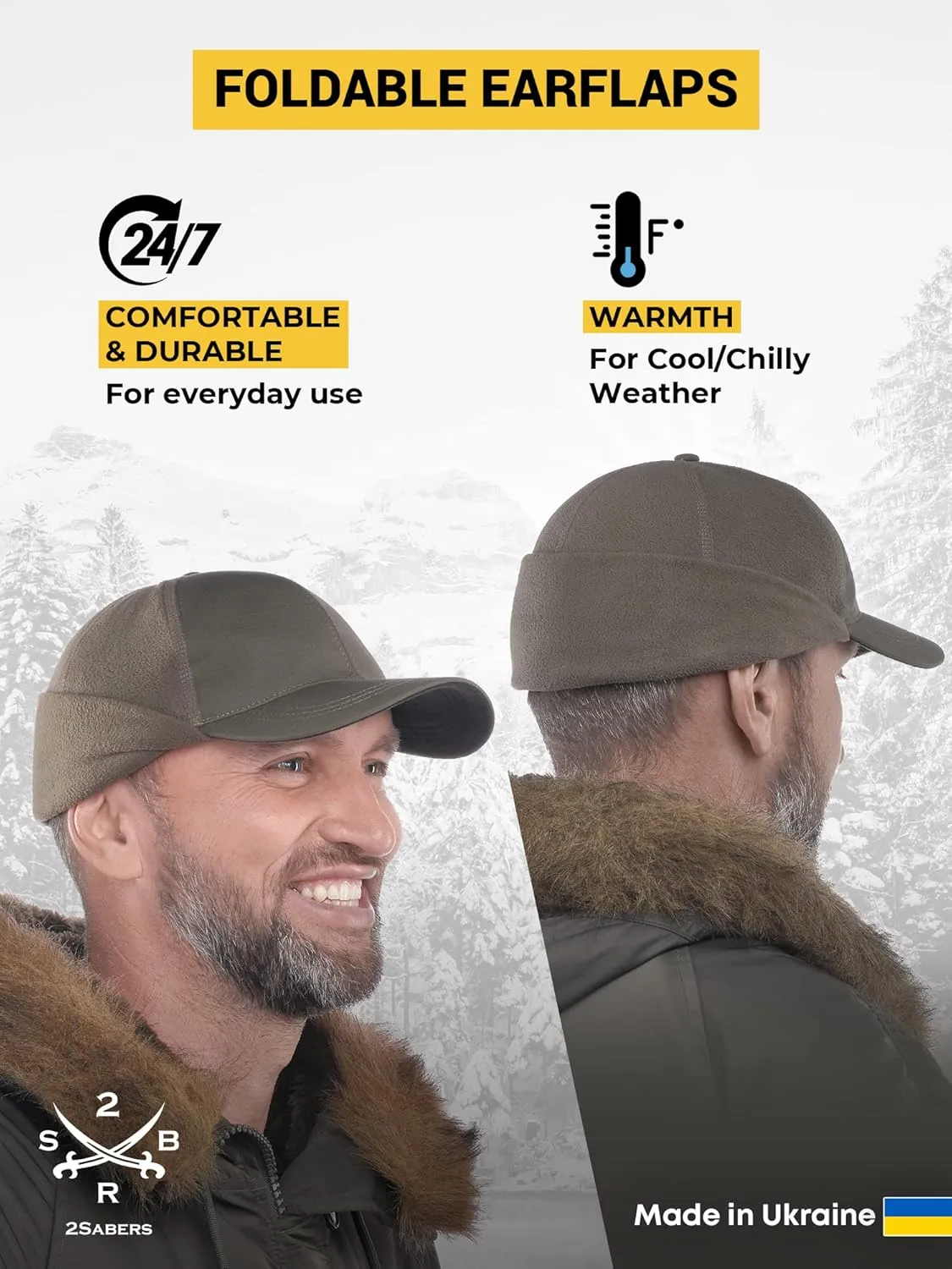 2SBR 2SABERS Mens Winter Hat with Earflaps and Visor - Warm Trucker Baseball Cap Hat