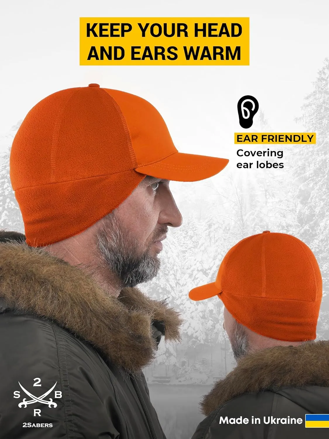 2SBR 2SABERS Mens Winter Hat with Earflaps and Visor - Warm Trucker Baseball Cap Hat