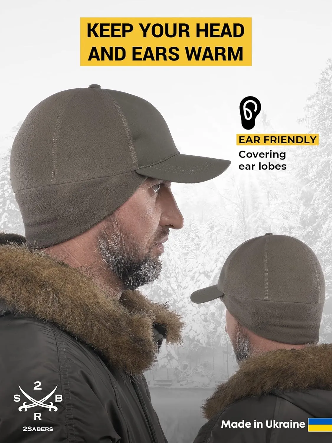 2SBR 2SABERS Mens Winter Hat with Earflaps and Visor - Warm Trucker Baseball Cap Hat