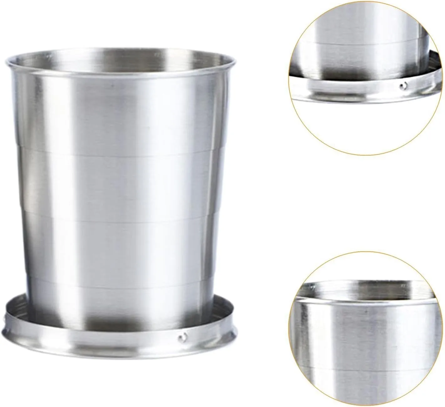 2xMetal Cup Sturdy Folding Mug Portable Telescopic Stainless Steel Mug Reusable Foldable Cup for Camping Hiking Water Drinks