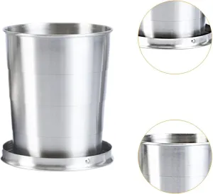 2xMetal Cup Sturdy Folding Mug Portable Telescopic Stainless Steel Mug Reusable Foldable Cup for Camping Hiking Water Drinks