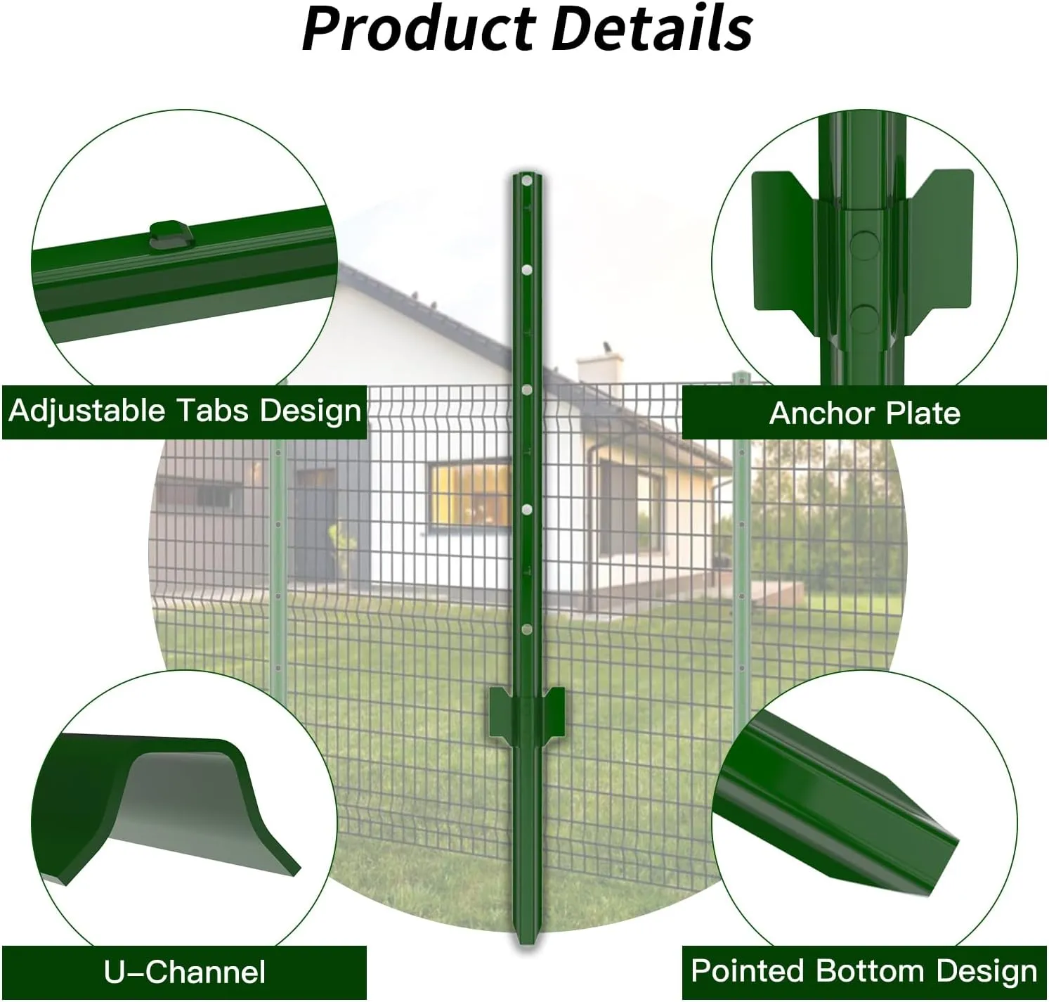 3-4-5-6-7 Feet Metal Fence Post,4 Feet 10 Pack Heavy Duty Garden Fence Post,Steel Fence Post with U-Channel,No Dig U Pointed Bottom Fence Posts,Corner Anchors for Yards,Lawns and Gardens