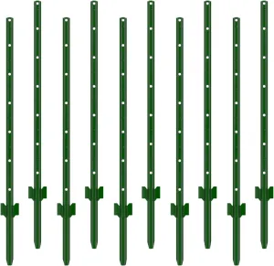 3-4-5-6-7 Feet Metal Fence Post,4 Feet 10 Pack Heavy Duty Garden Fence Post,Steel Fence Post with U-Channel,No Dig U Pointed Bottom Fence Posts,Corner Anchors for Yards,Lawns and Gardens
