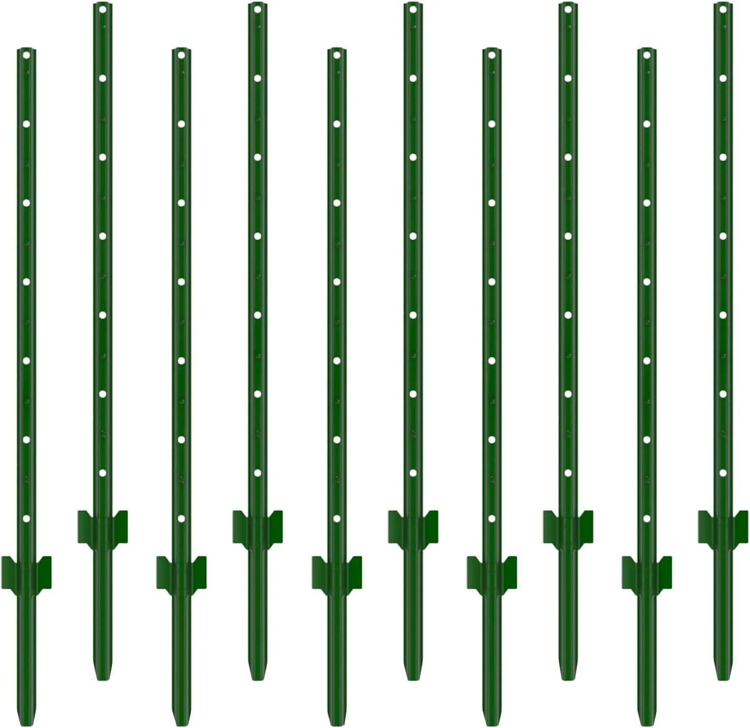 3-4-5-6-7 Feet Metal Fence Post,4 Feet 10 Pack Heavy Duty Garden Fence Post,Steel Fence Post with U-Channel,No Dig U Pointed Bottom Fence Posts,Corner Anchors for Yards,Lawns and Gardens