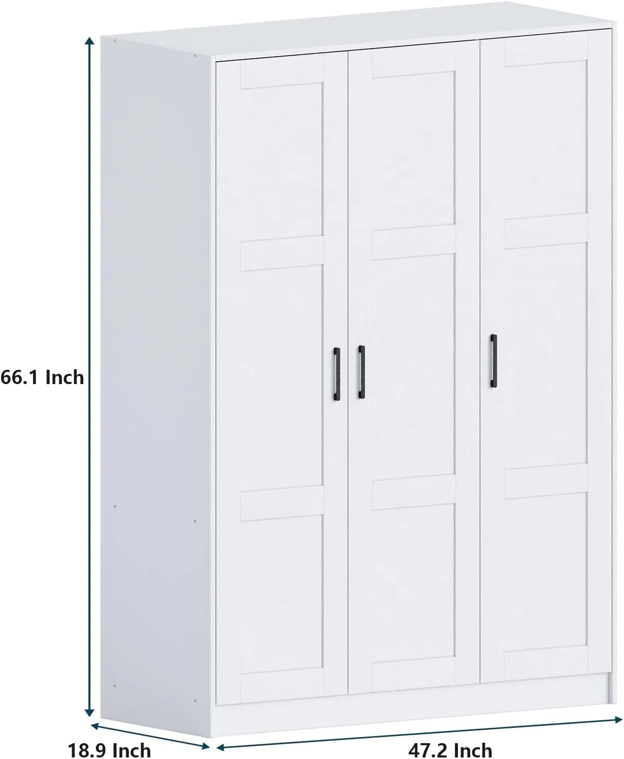 3 Doors Wooden Wardrobe Closet Armoire, White Storage Cabinet for Hanging Clothes, Bedroom Large Capacity Freestanding Armoire,Wood Wardrobe Combination with Shelves