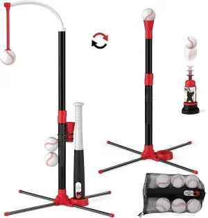 3-in-1 T Ball Set - Adjustable Height, Hanging Tee Ball Set with Automatic Pitching Machine/6 Balls/Retractable Bat, TBall Stand Suit for Outdoor, Sport Toys Gifts for Kids Boys Age 3 