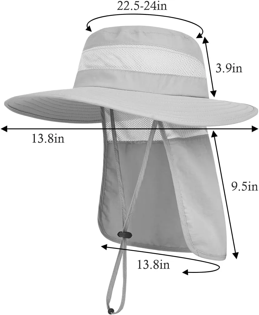 3 Pack Mens UPF 50  Wide Brim Sun Hat with Neck Flap for Fishing Hiking Garden