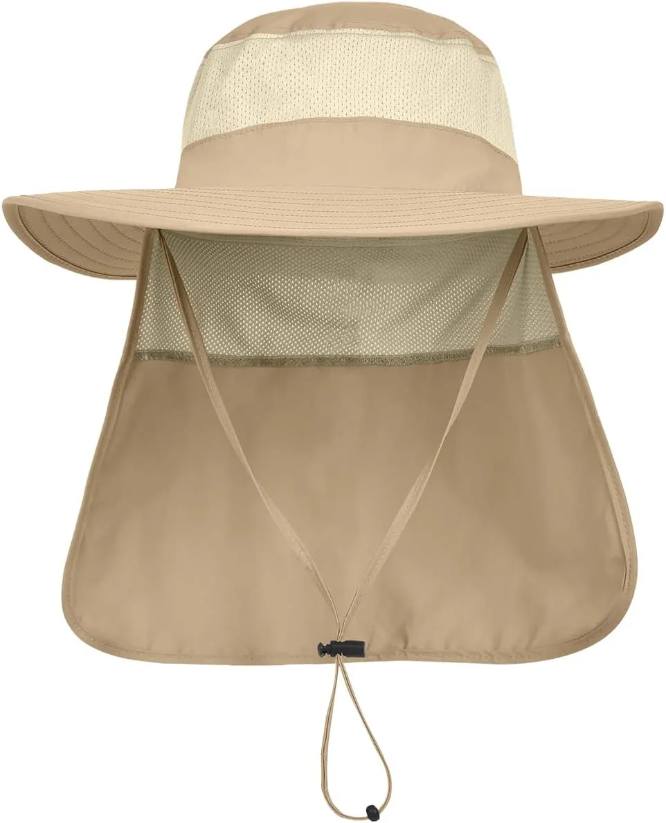 3 Pack Mens UPF 50  Wide Brim Sun Hat with Neck Flap for Fishing Hiking Garden