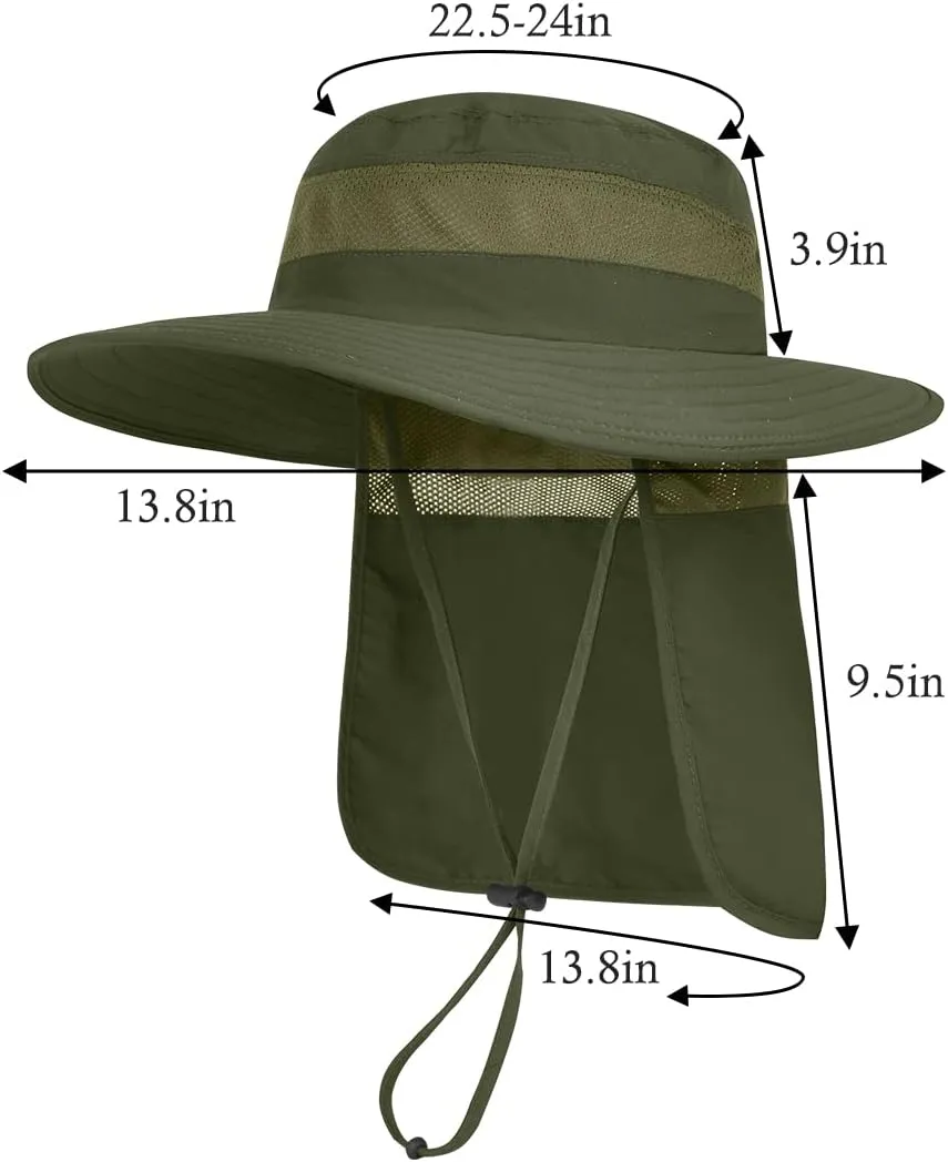 3 Pack Mens UPF 50  Wide Brim Sun Hat with Neck Flap for Fishing Hiking Garden