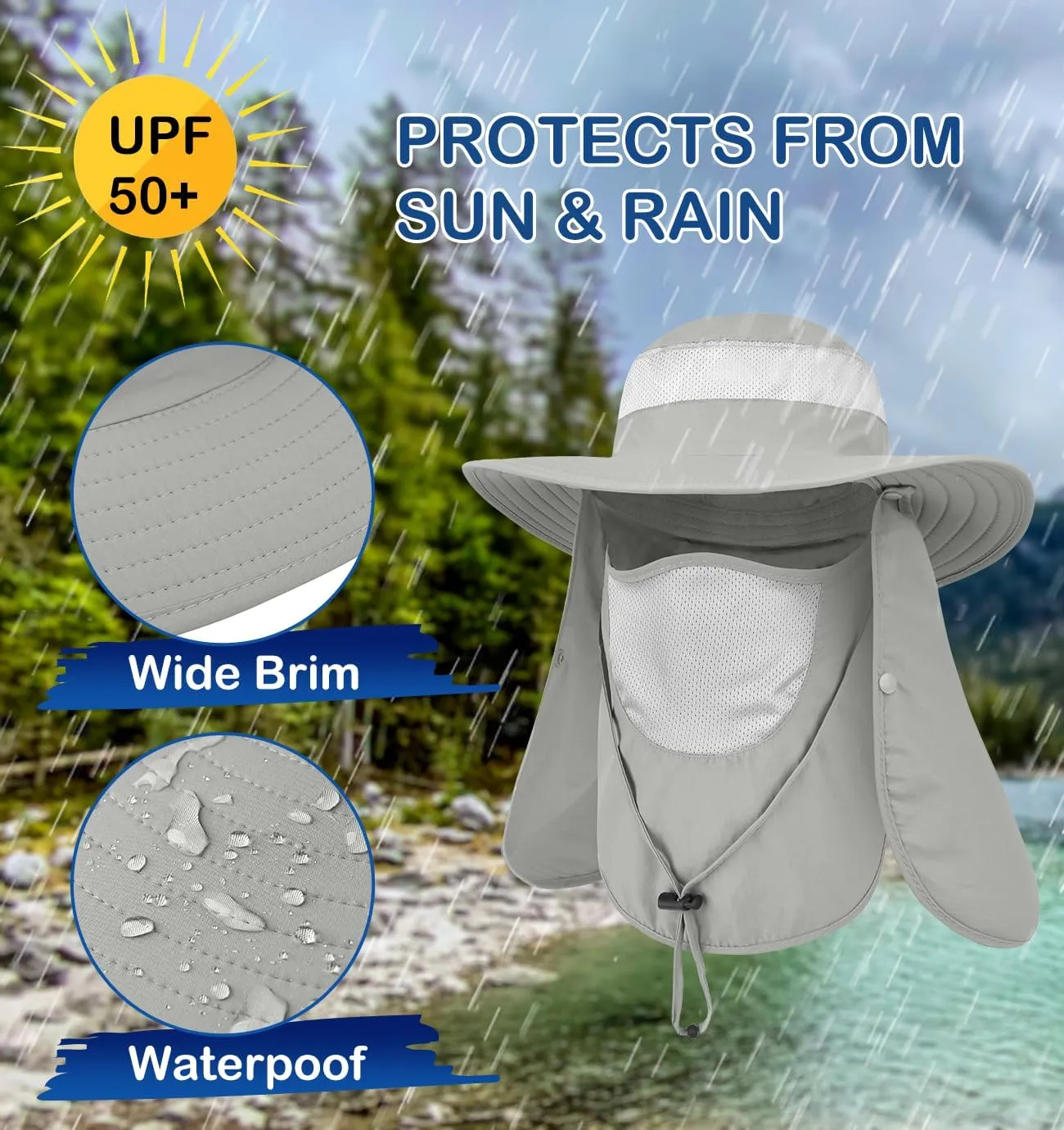 3 Pack Outdoor Sun Hat for Men/Women,UPF 50 Protection Fishing Hat with Face Neck Flap Full Cover for Hiking & Garden