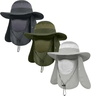 3 Pack Outdoor Sun Hat for Men/Women,UPF 50 Protection Fishing Hat with Face Neck Flap Full Cover for Hiking & Garden