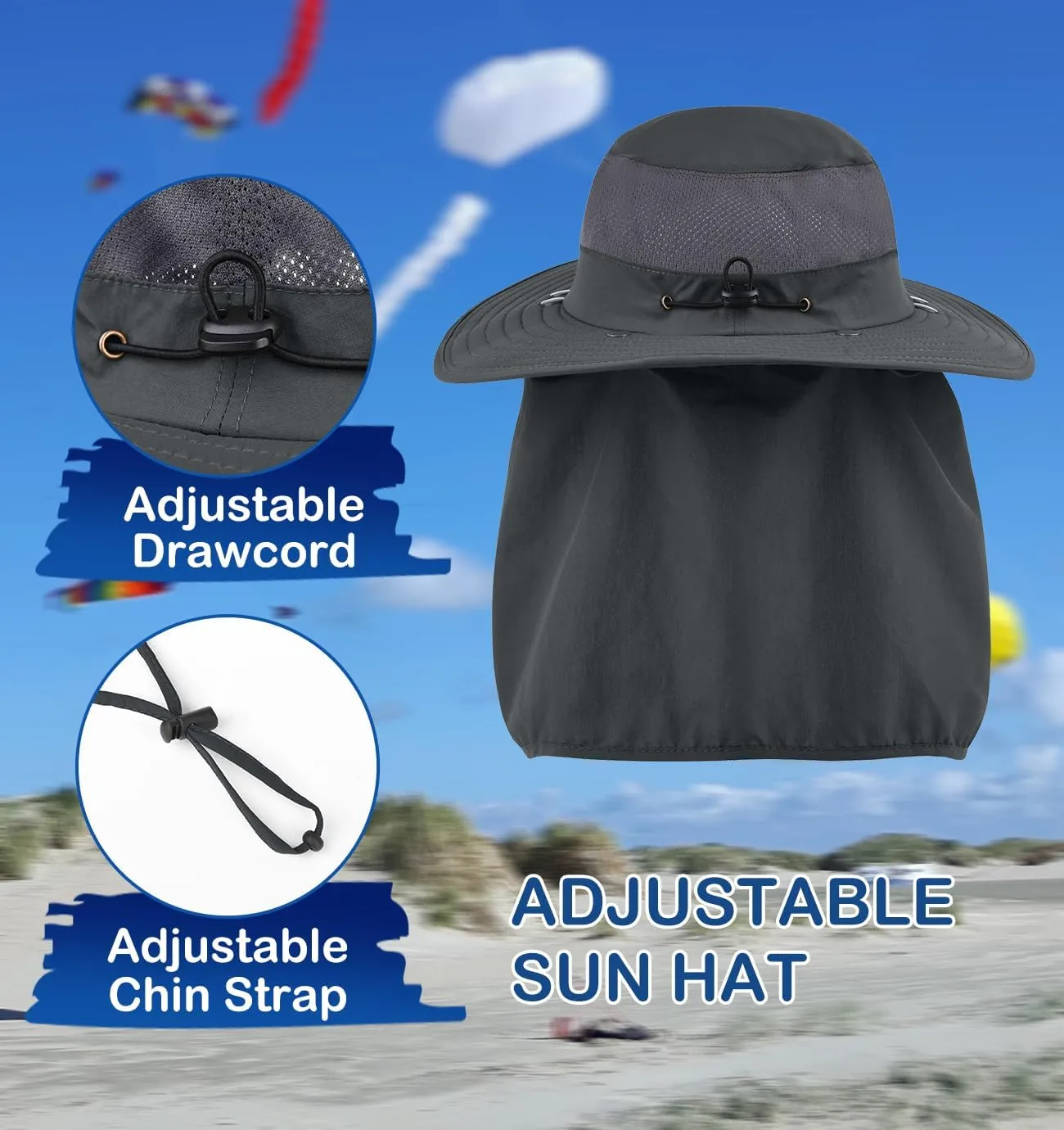 3 Pack Outdoor Sun Hat for Men/Women,UPF 50 Protection Fishing Hat with Face Neck Flap Full Cover for Hiking & Garden