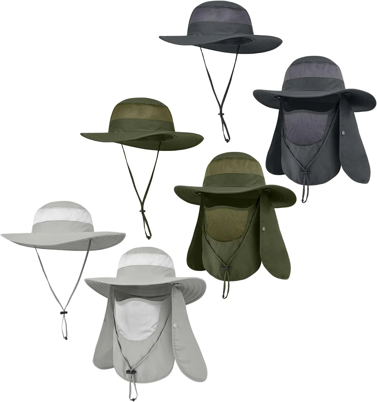 3 Pack Outdoor Sun Hat for Men/Women,UPF 50 Protection Fishing Hat with Face Neck Flap Full Cover for Hiking & Garden