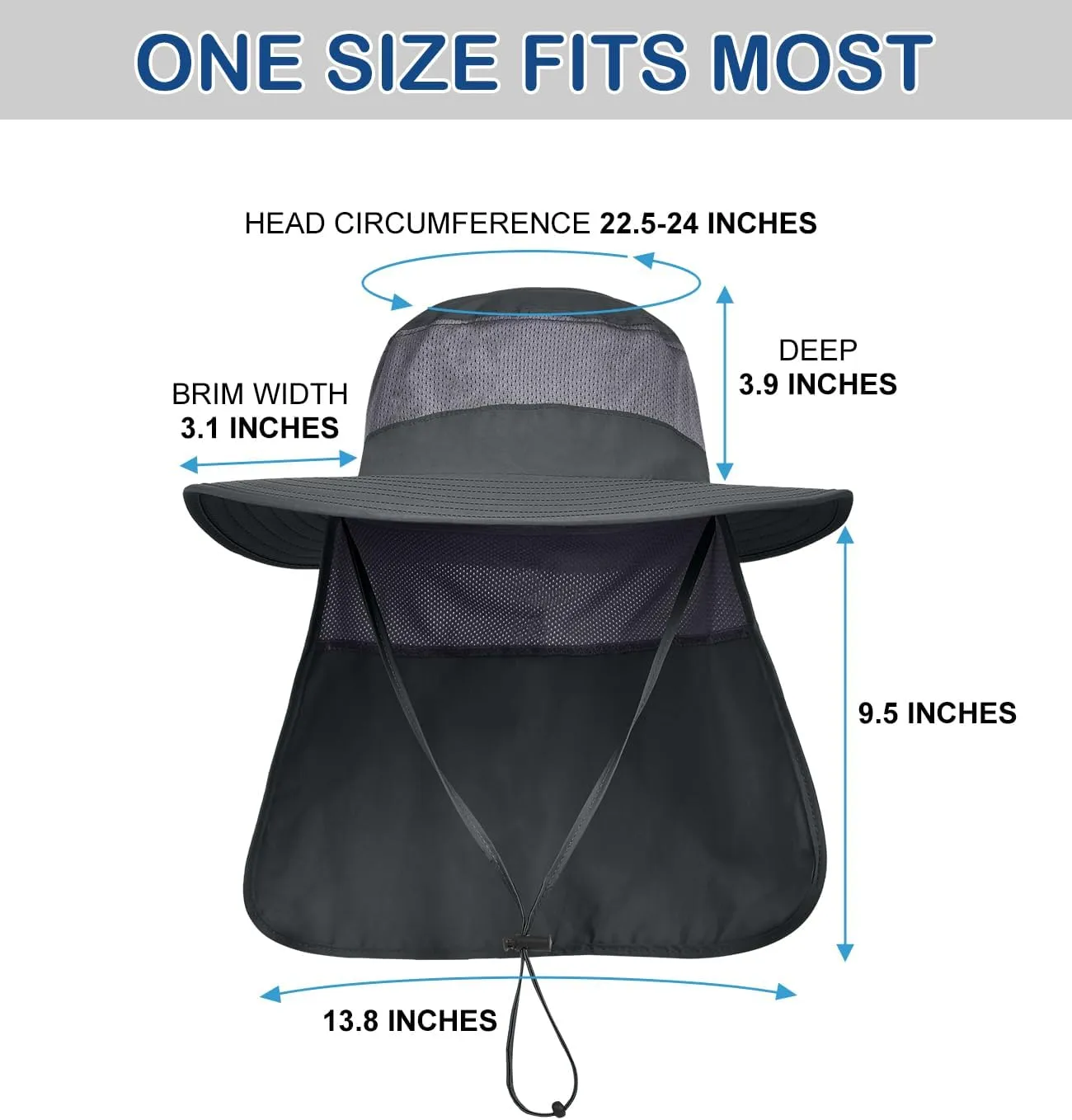 3 Pack Outdoor UPF50  Mesh Sun Hat for Men,Wide Brim Fishing Hat with Neck Flap for Hiking Garden