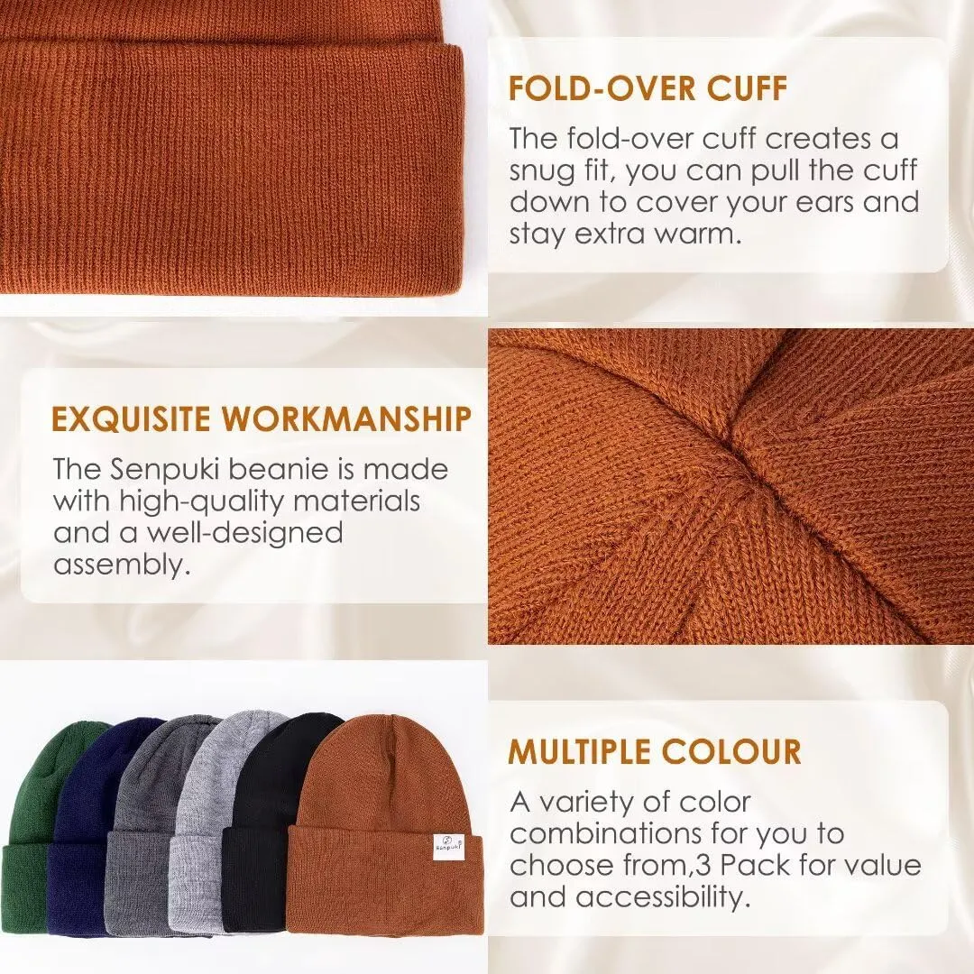 3 Pack Satin Lined Winter Beanie Hats for Women Men,Silk Lined Beanie Knit Soft Warm Cuffed Hat