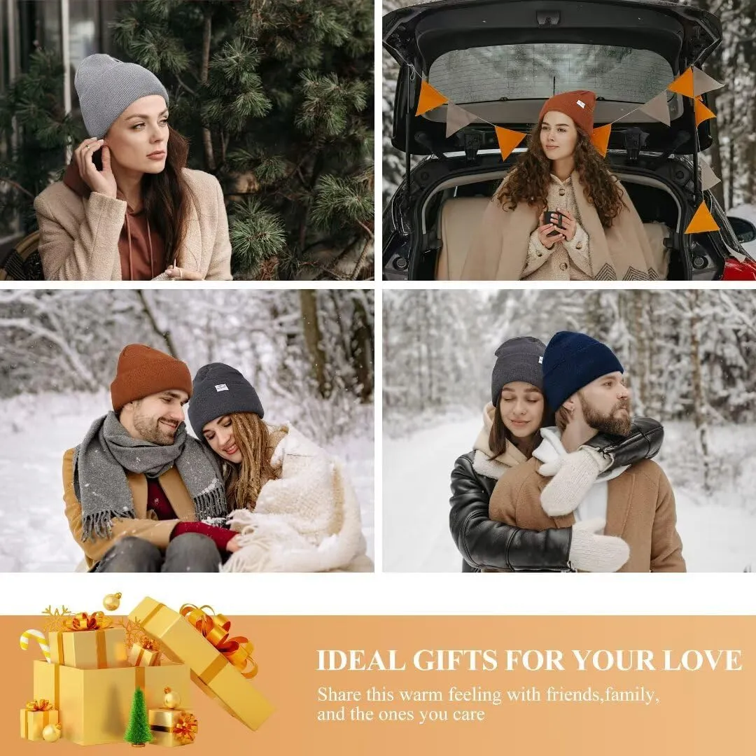 3 Pack Satin Lined Winter Beanie Hats for Women Men,Silk Lined Beanie Knit Soft Warm Cuffed Hat