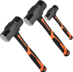 3 PCS 2lb 3lb 4lb Sledge Hammer, Heavy Duty Crack Hammer with Forged Steel Head and Shock Reduction Fiberglass Handle, Club Hammer for Demolition Work