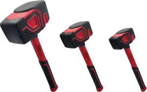3-Piece Rubber Mallet Set - 10oz, 20oz & 36oz Heavy Duty Hammers with Soft Rubber Handles for Flooring & Soft Blow Tasks