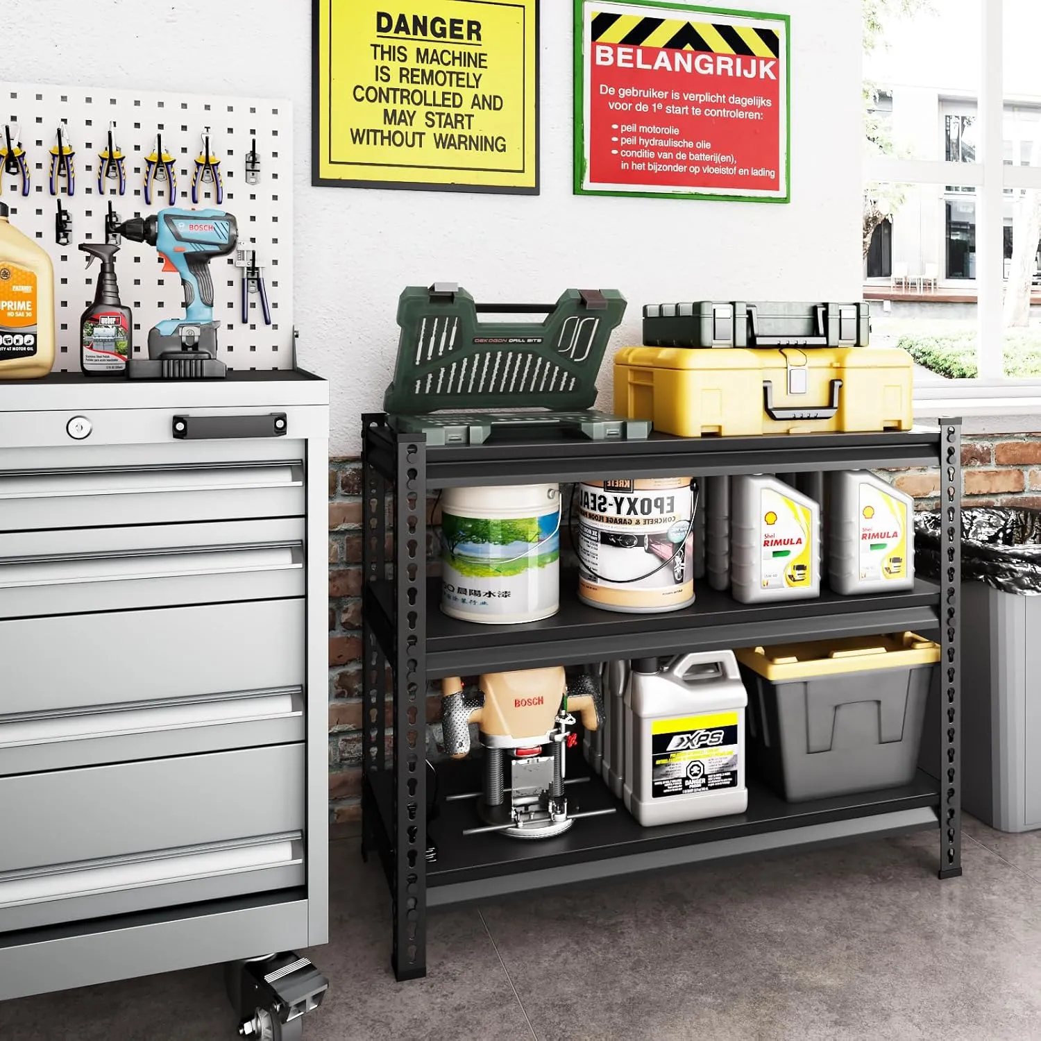 3-Tier Garage Shelving Heavy Duty,40”W x 18”D x 36”H Metal Shelving Unit，1320 lbs Weight Capacity Adjustable Storage Shelves for Retiple Tanks, Aquariums, Pantry, Garage，Black