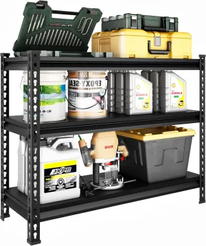 3-Tier Garage Shelving Heavy Duty,40”W x 18”D x 36”H Metal Shelving Unit，1320 lbs Weight Capacity Adjustable Storage Shelves for Retiple Tanks, Aquariums, Pantry, Garage，Black