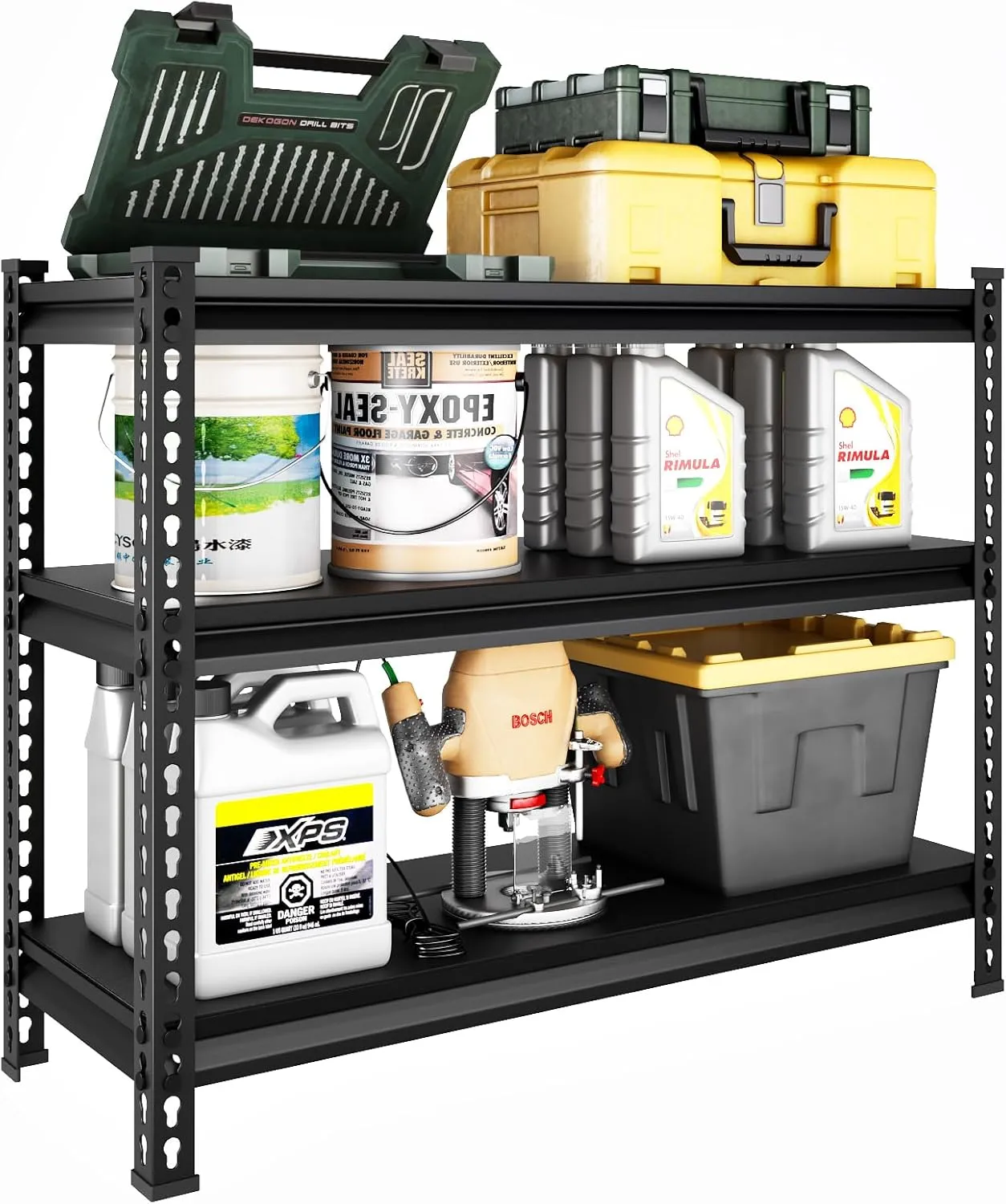 3-Tier Garage Shelving Heavy Duty,40”W x 18”D x 36”H Metal Shelving Unit，1320 lbs Weight Capacity Adjustable Storage Shelves for Retiple Tanks, Aquariums, Pantry, Garage，Black