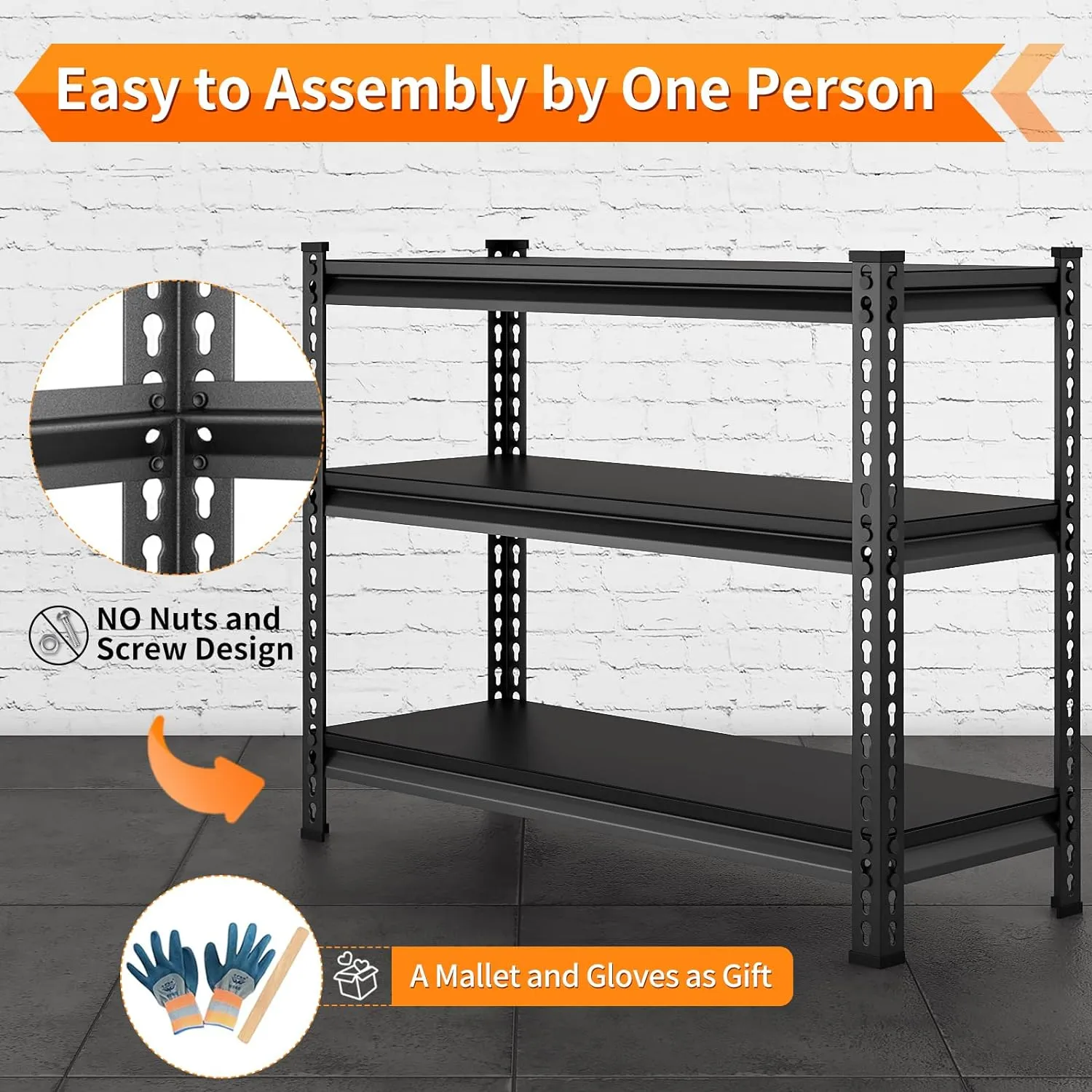3-Tier Garage Shelving Heavy Duty,40”W x 18”D x 36”H Metal Shelving Unit，1320 lbs Weight Capacity Adjustable Storage Shelves for Retiple Tanks, Aquariums, Pantry, Garage，Black