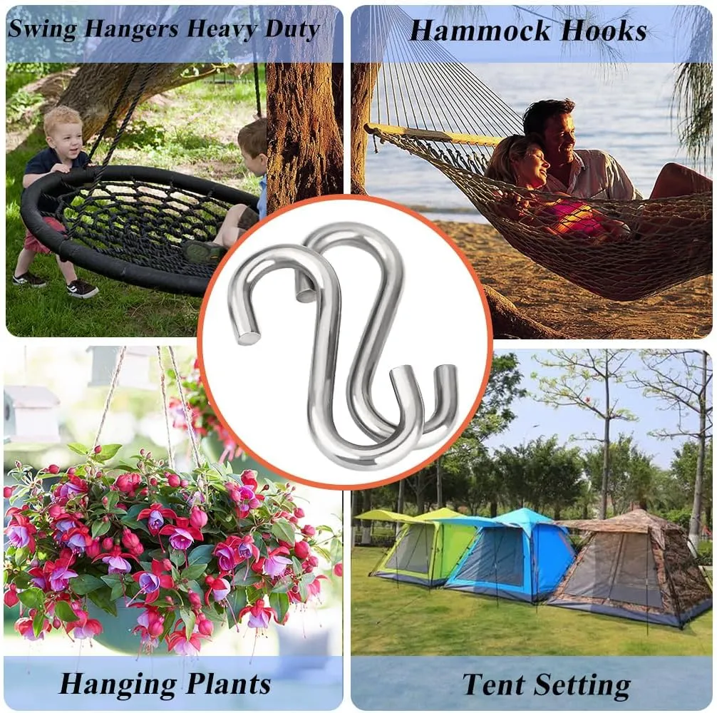 304 Stainless Steel S Hooks Heavy Duty,Outdoor Rust-Free Strong Industrial Grade Quality Utility Hooks 3.2 Inch /16 Pack