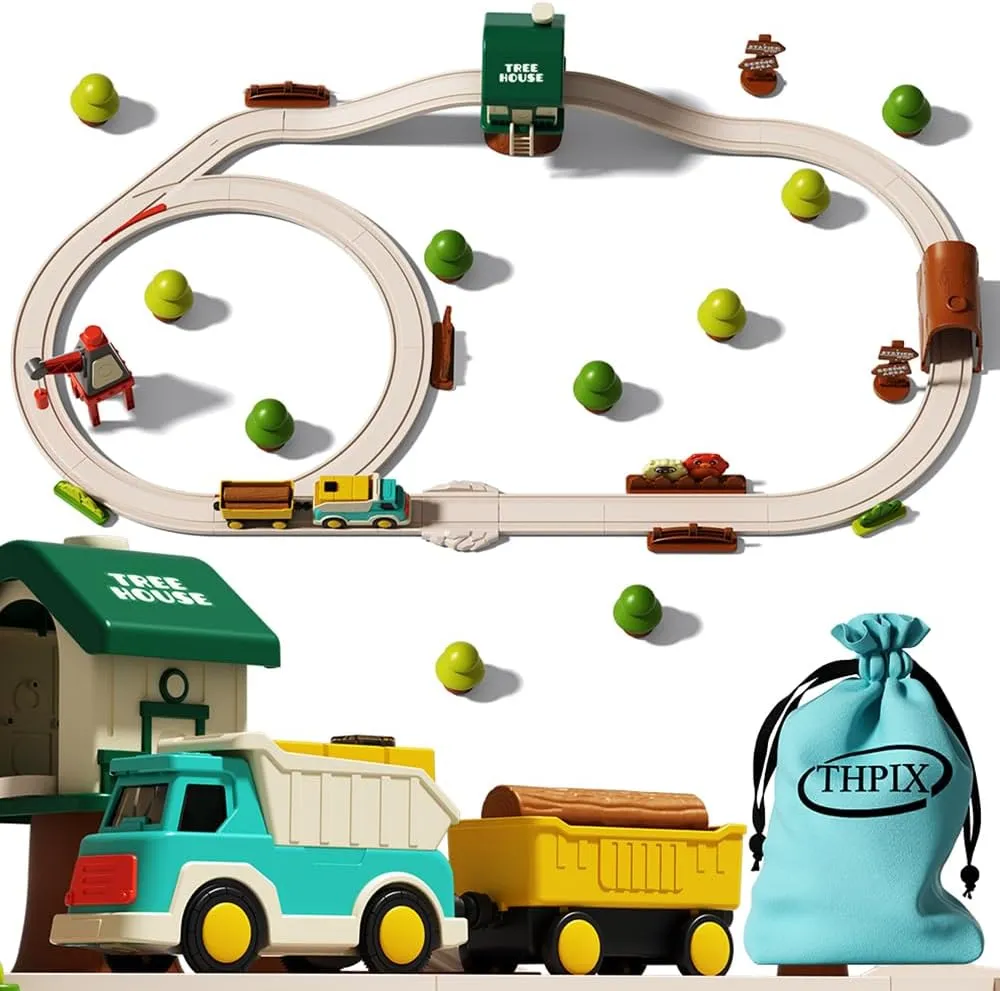 34pcs Train Track Set for Toddlers, Forest Theme Kids Motorized Magnetic Train Toy,Train Railway Track Toy Set, Birthday Gifts for 3 4 5 6 7 Year Old Boys Girls Children