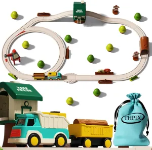 34pcs Train Track Set for Toddlers, Forest Theme Kids Motorized Magnetic Train Toy,Train Railway Track Toy Set, Birthday Gifts for 3 4 5 6 7 Year Old Boys Girls Children