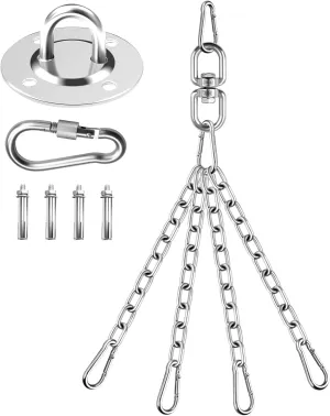 360 Rotation Heavy Bag Chain, Punching Bag Hanger With Stainless Steel Swivel Chain and 4 Snap Hooks, Mount for Hammock, Gym Swing, Yoga Swing, Trapeze