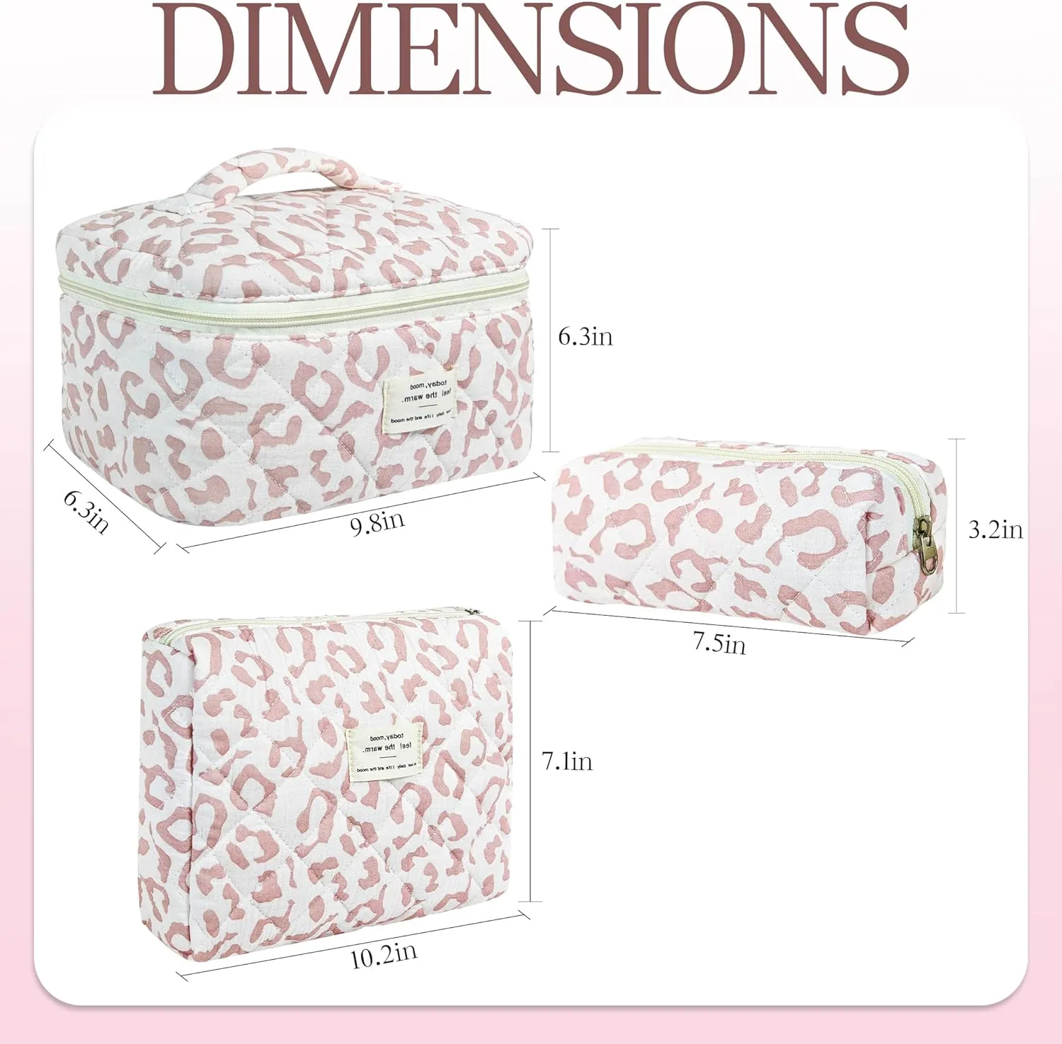 3Pcs Quilted Makeup Bag for Women, Large Travel Makeup Bag Set, Cute Aesthetic Cosmetic Bags, Floral Cotton Makeup Pouch Coquette Toiletry Organizer Bag