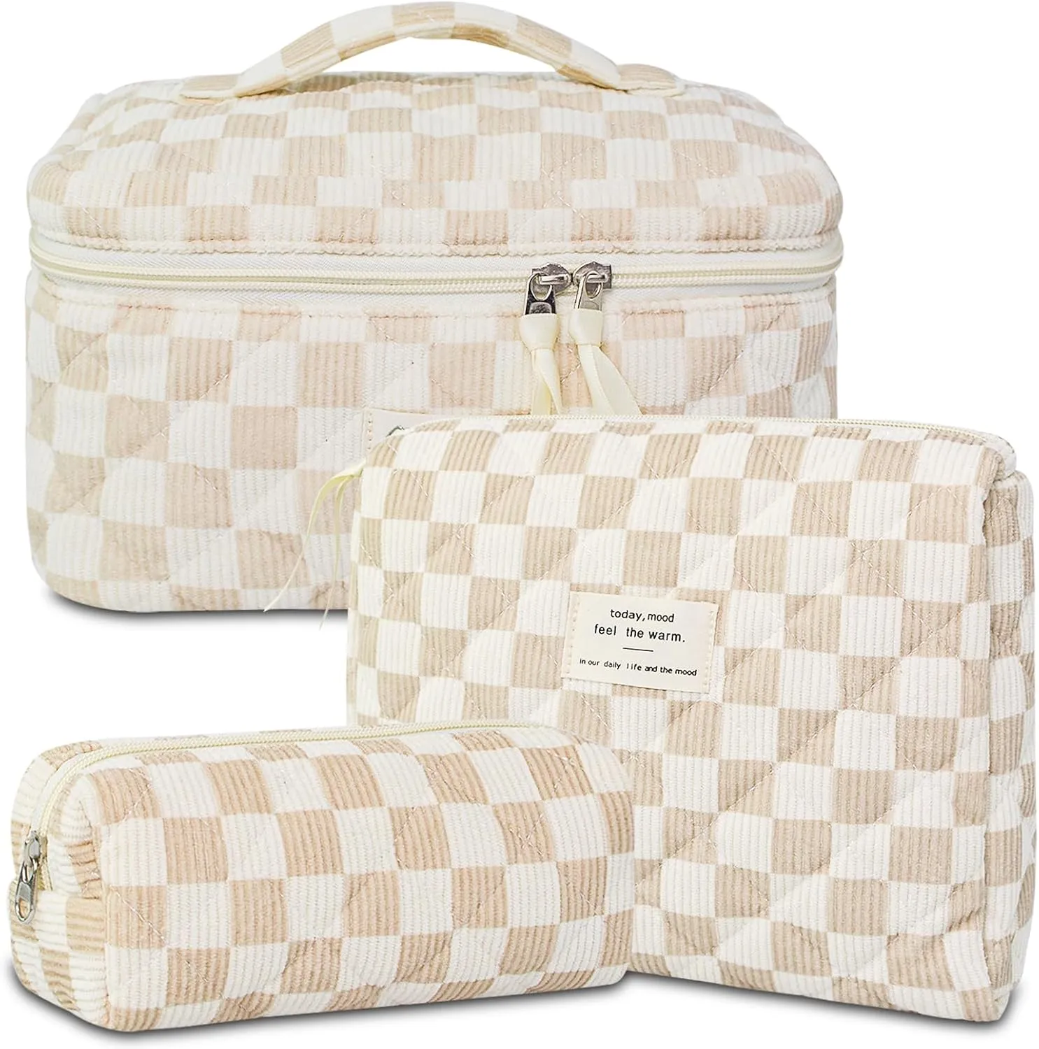 3Pcs Travel Makeup Bag Organizer, Toiletry Bag for Women, Cosmetic Bags for Women Travel Set, Cute Makeup Bags, Quilted Cosmetic Bag, Women's Quilted Toiletry Bag Storage