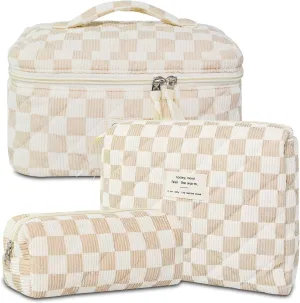 3Pcs Travel Makeup Bag Organizer, Toiletry Bag for Women, Cosmetic Bags for Women Travel Set, Cute Makeup Bags, Quilted Cosmetic Bag, Women's Quilted Toiletry Bag Storage