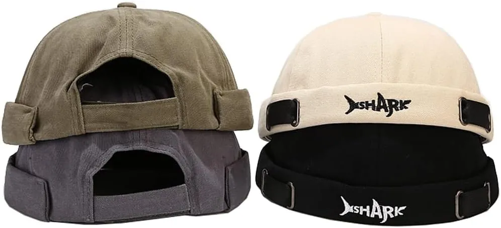 4 Pack Docker Hat Brimless Hats Skullcap Beanie Hat Cap for Men Women Corduroy Retro Style Rolled Cuff Harbour Hat