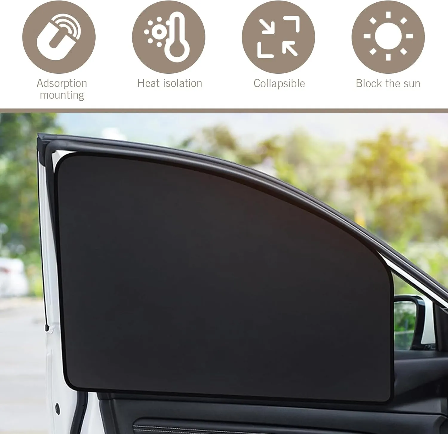 4 PCS Side Window Sun Shade, Heat-Insulating Sun-Proof Keep Car Cool Privacy Protection Cover, Adsorption-Type Mounted Window Free-Lifting Sun Shield, Universal for Most Cars Trucks (Black)