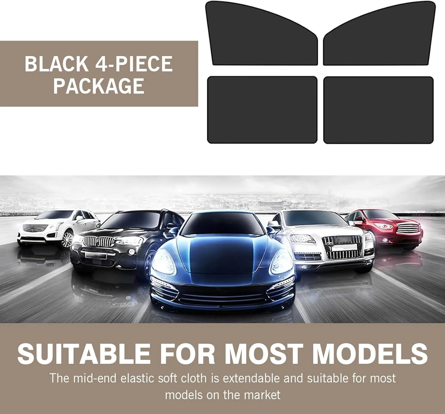 4 PCS Side Window Sun Shade, Heat-Insulating Sun-Proof Keep Car Cool Privacy Protection Cover, Adsorption-Type Mounted Window Free-Lifting Sun Shield, Universal for Most Cars Trucks (Black)