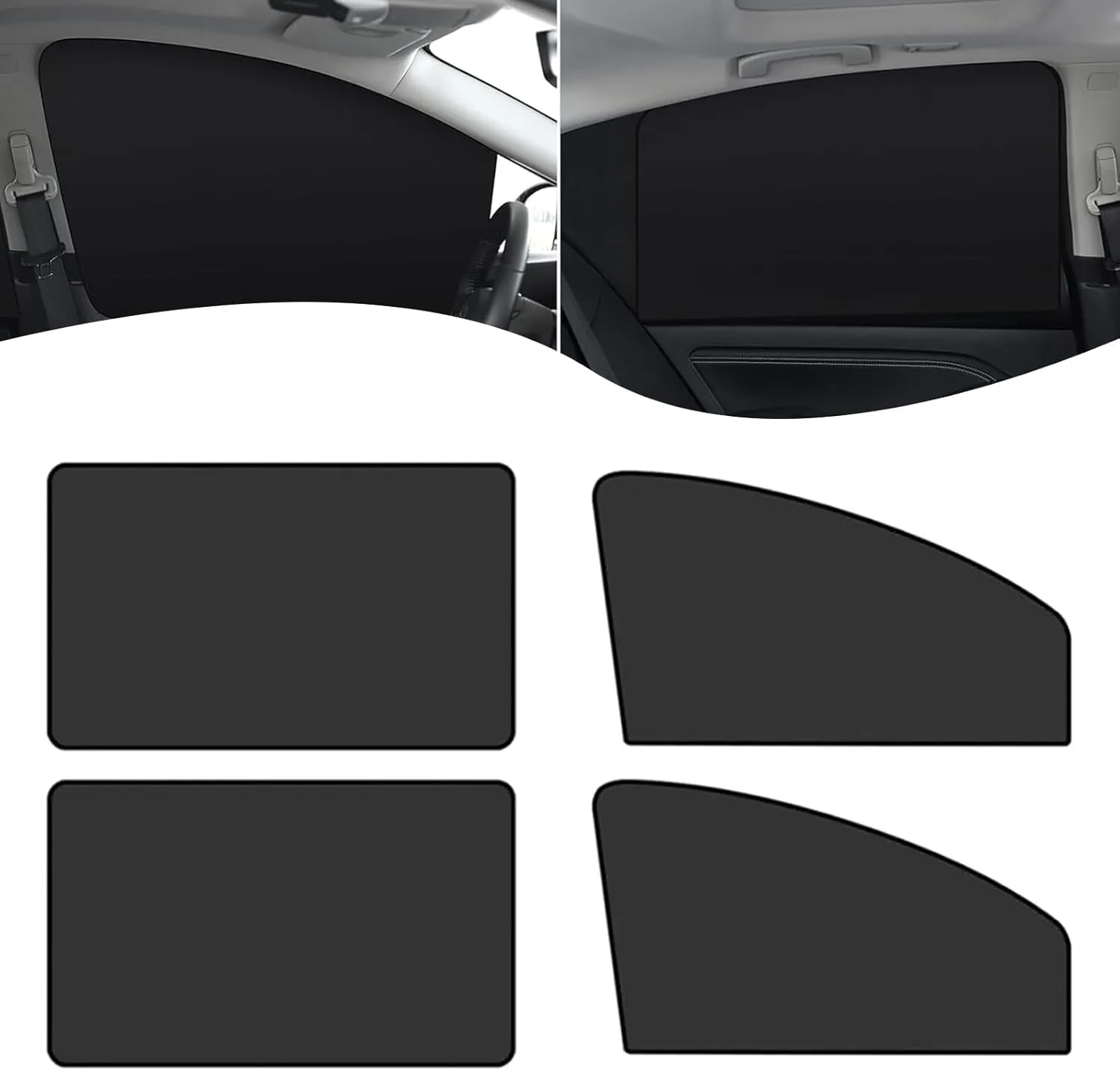 4 PCS Side Window Sun Shade, Heat-Insulating Sun-Proof Keep Car Cool Privacy Protection Cover, Adsorption-Type Mounted Window Free-Lifting Sun Shield, Universal for Most Cars Trucks (Black)