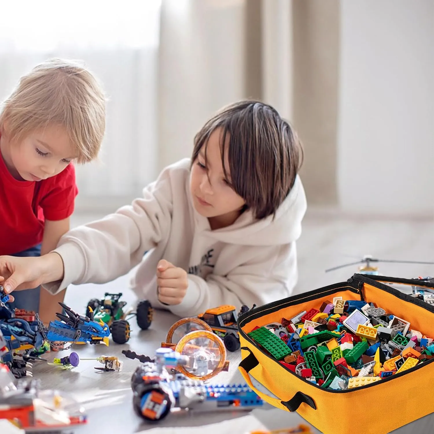 4 PCS Toys Storage Bag, Classic Bricks Building Set Storage Bag, Toy Organizer Bags for Building Toys, Puzzles, Small Large Size